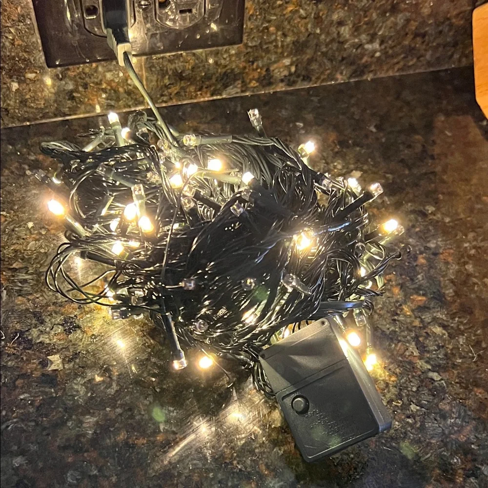 Like New 75' Warm MINI LED White Lights in Green String with 7 Control Functions